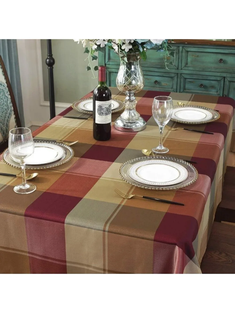 Checkered Rectangle Tablecloth - Heavyweight Spillproof Polyester for Dining